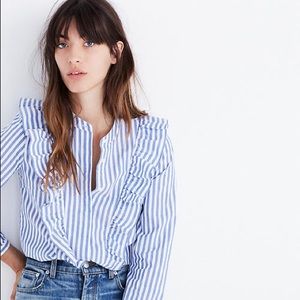 Madewell | Striped Ruffle Front Blouse